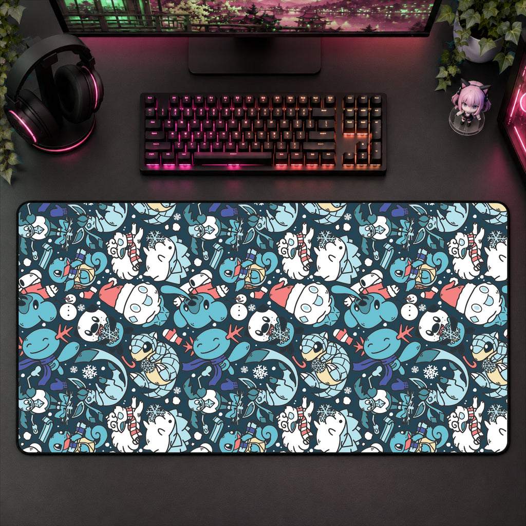 Winter Dark Blue Desk Mat