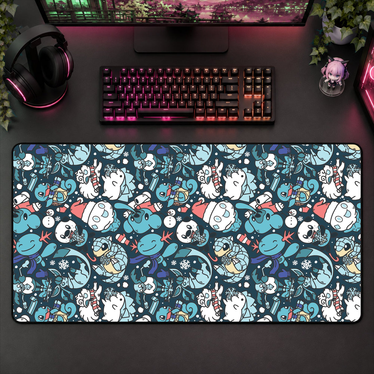 Winter Dark Blue Desk Mat